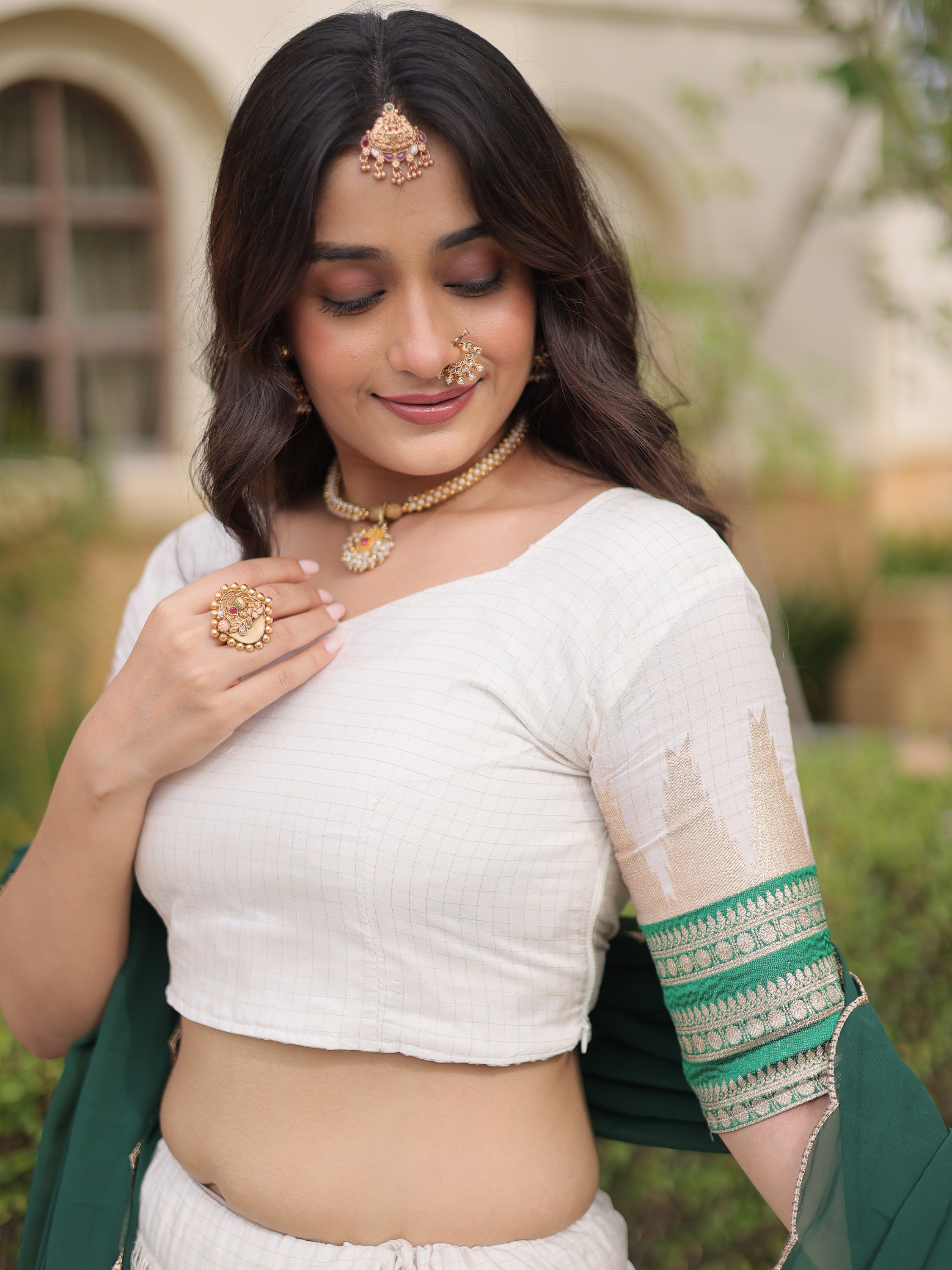 Exceptional Green Zari Weaving Cotton Traditional Half Saree Lehenga
