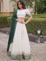 Exceptional Green Zari Weaving Cotton Traditional Half Saree Lehenga
