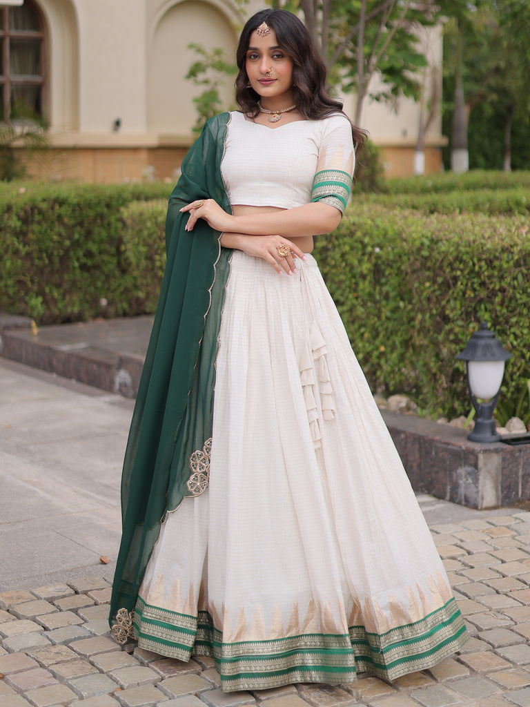 Exceptional Green Zari Weaving Cotton Traditional Half Saree Lehenga