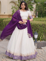 Stylish Purple Zari Weaving Cotton Function Wear Half Saree Lehenga