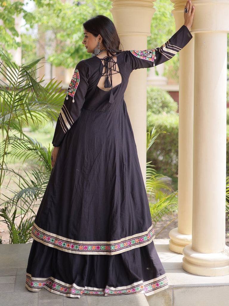 Remarkable Black Gamthi Work Cotton Navratri Wear Lehenga With Shrug