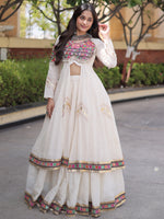 Fantastic White Gota Laced Cotton Navratri Wear Lehenga With Shrug
