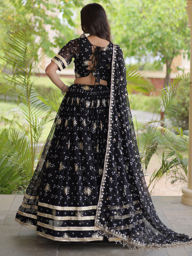 Spectacular Black Bandhej Printed Georgette Navratri Lehenga Choli