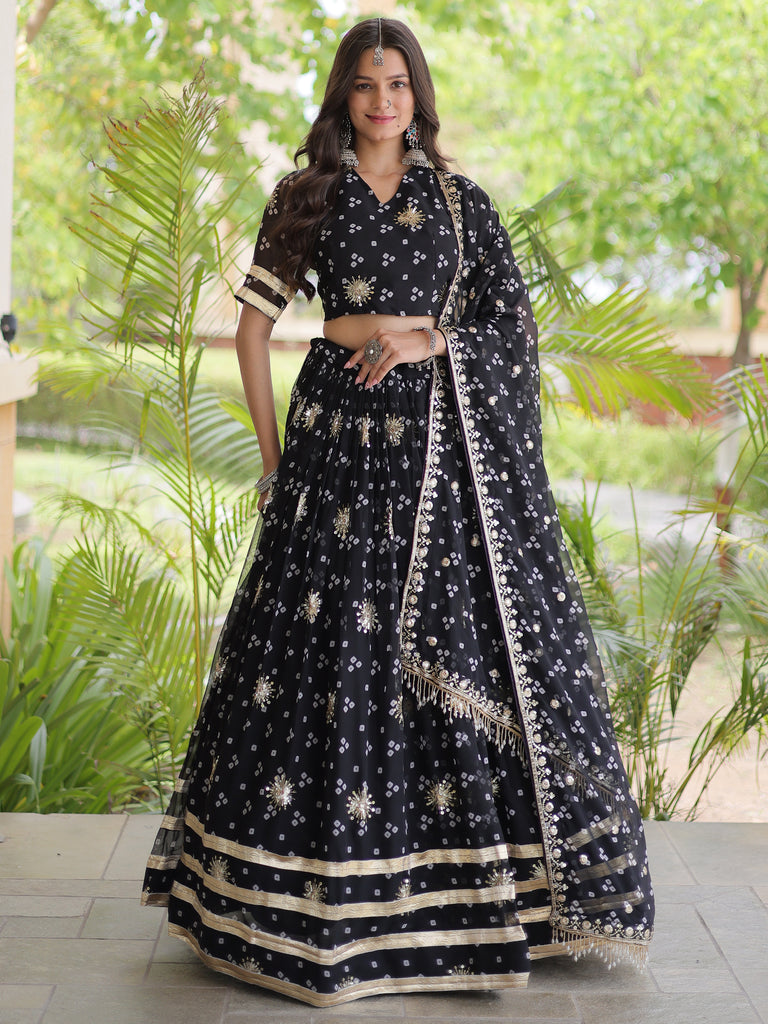 Spectacular Black Bandhej Printed Georgette Navratri Lehenga Choli