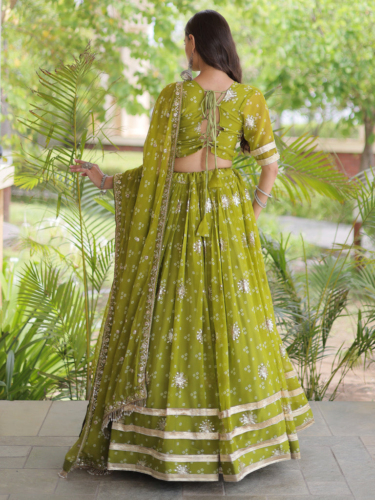 Rich Parrot Green Printed Georgette Navratri Lehenga Choli With Dupatta