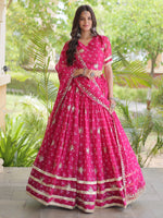 Great Pink Sequins Georgette Navratri Wear Lehenga Choli With Dupatta