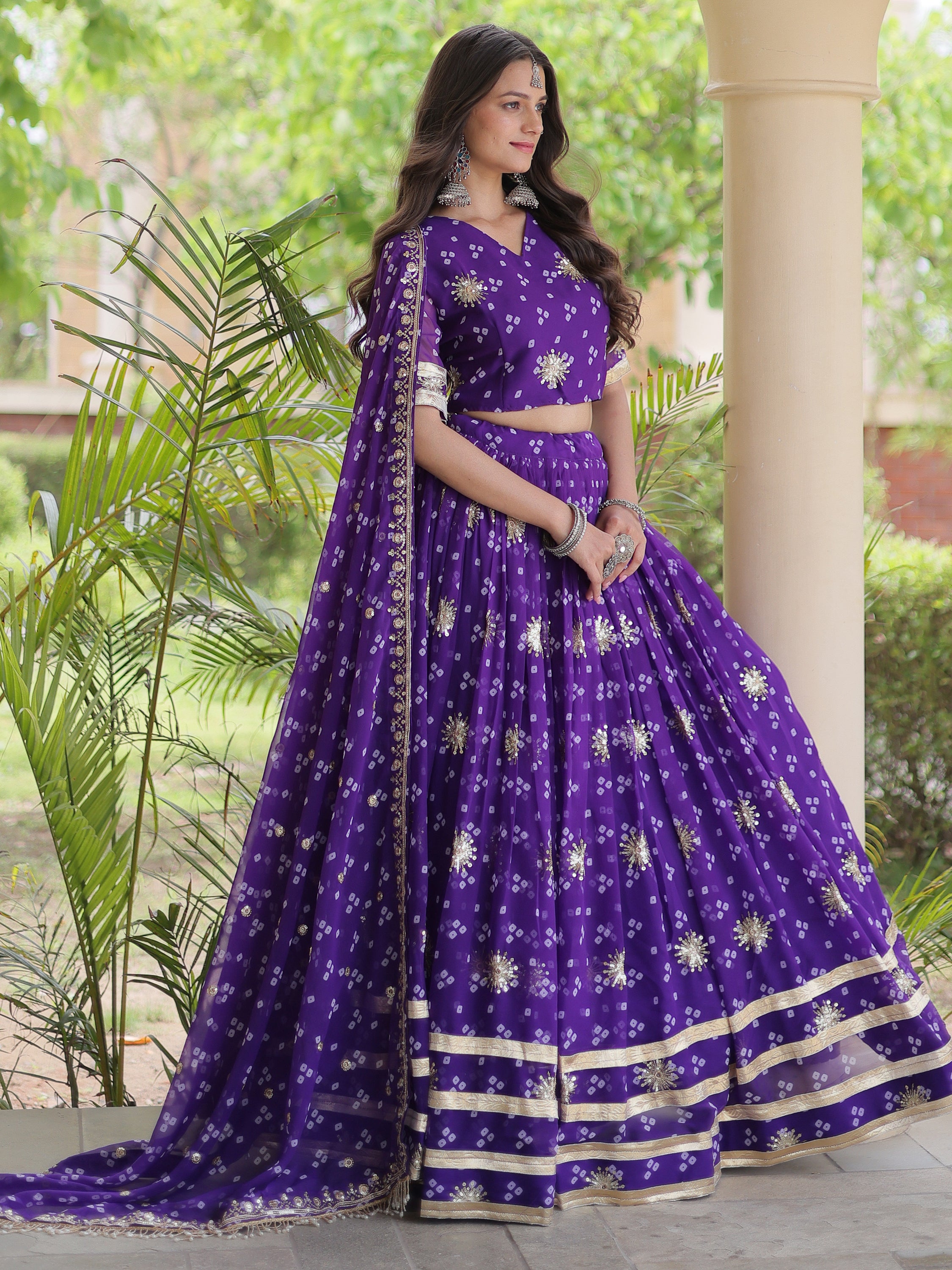 Glorious Purple Zari Work Georgette Navratri Special Lehenga Choli