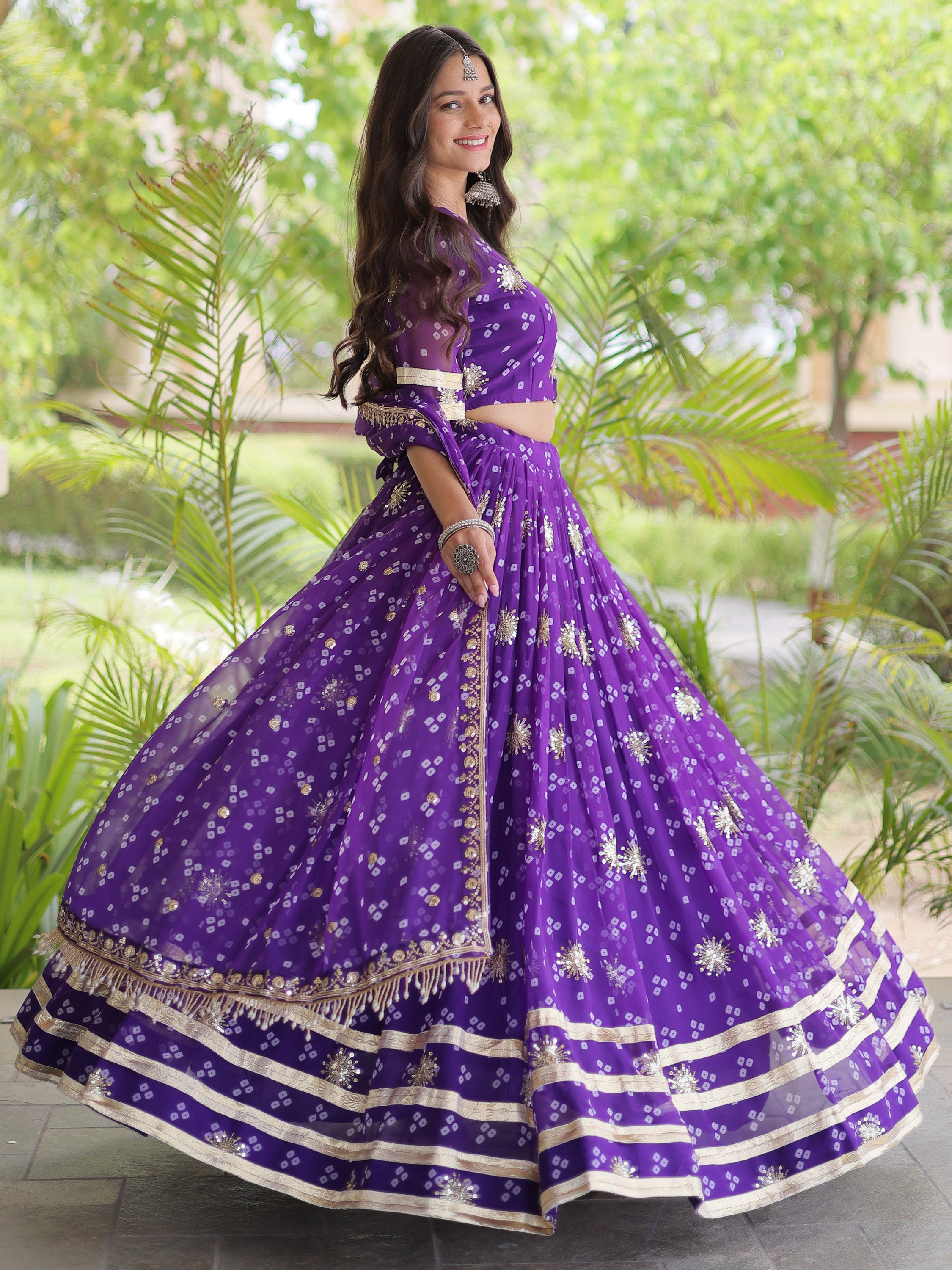 Glorious Purple Zari Work Georgette Navratri Special Lehenga Choli