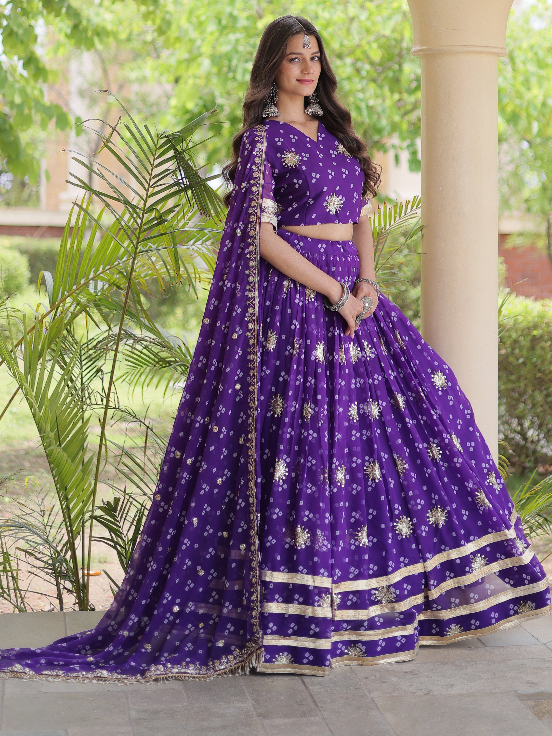 Glorious Purple Zari Work Georgette Navratri Special Lehenga Choli
