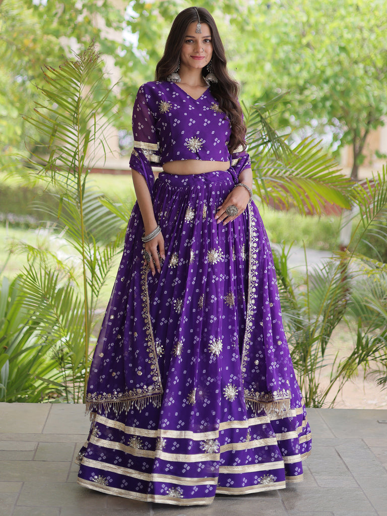 Glorious Purple Zari Work Georgette Navratri Special Lehenga Choli