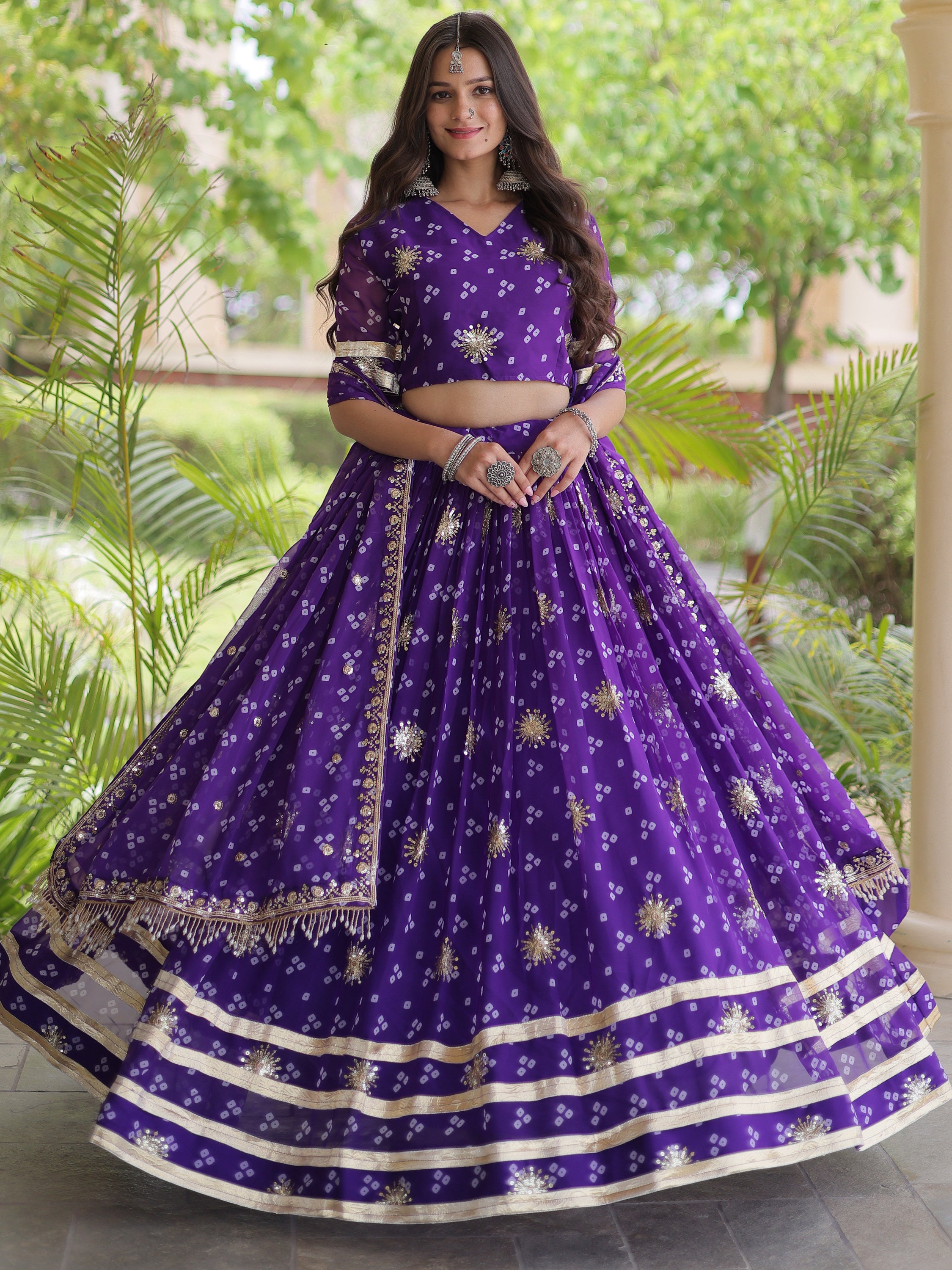 Glorious Purple Zari Work Georgette Navratri Special Lehenga Choli