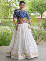 Beautiful Blue Cotton Navratri Wear Lehenga With Bandhej Printed Choli