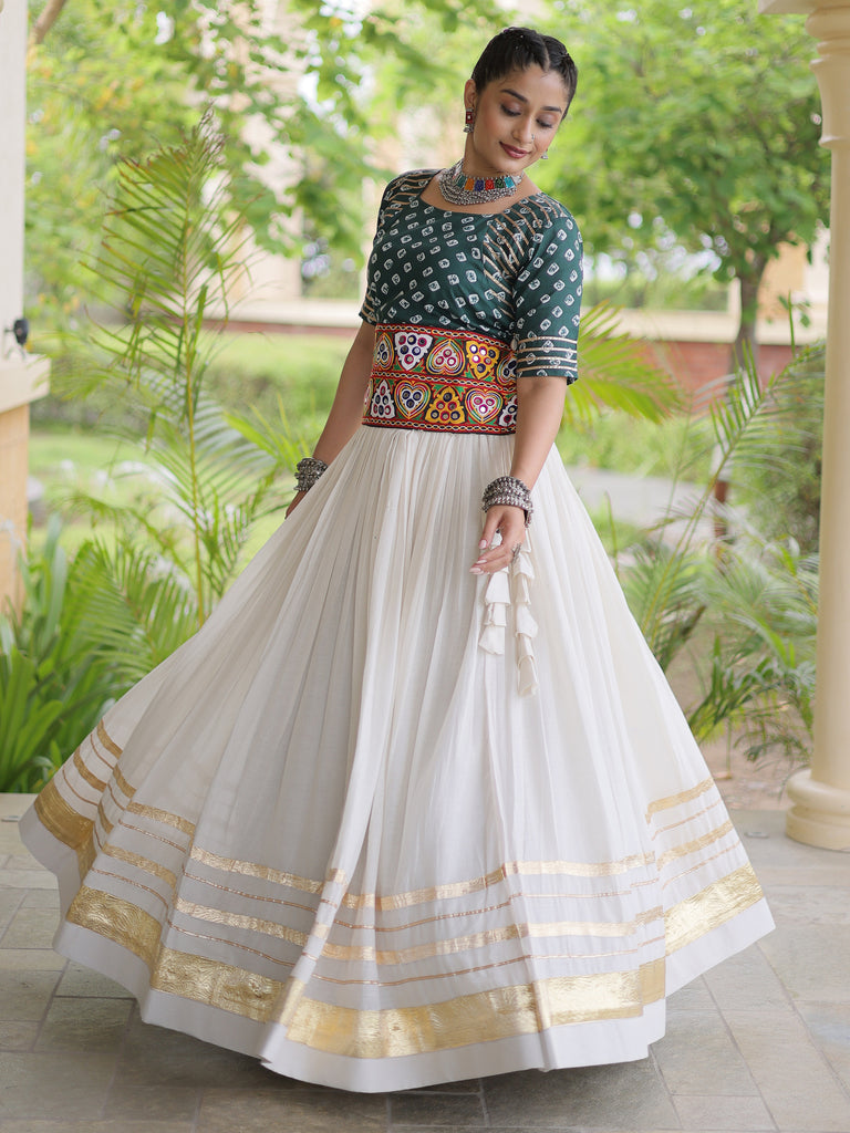 Classy Green Cotton Gota Laced Navratri Special Lehenga Choli