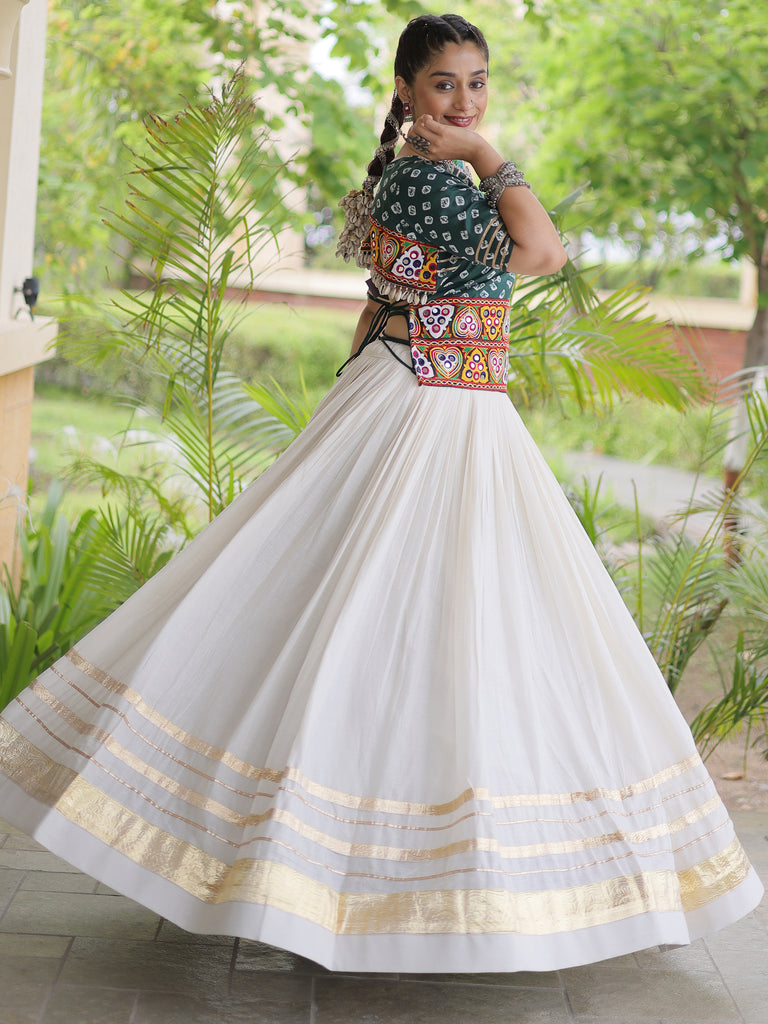 Classy Green Cotton Gota Laced Navratri Special Lehenga Choli