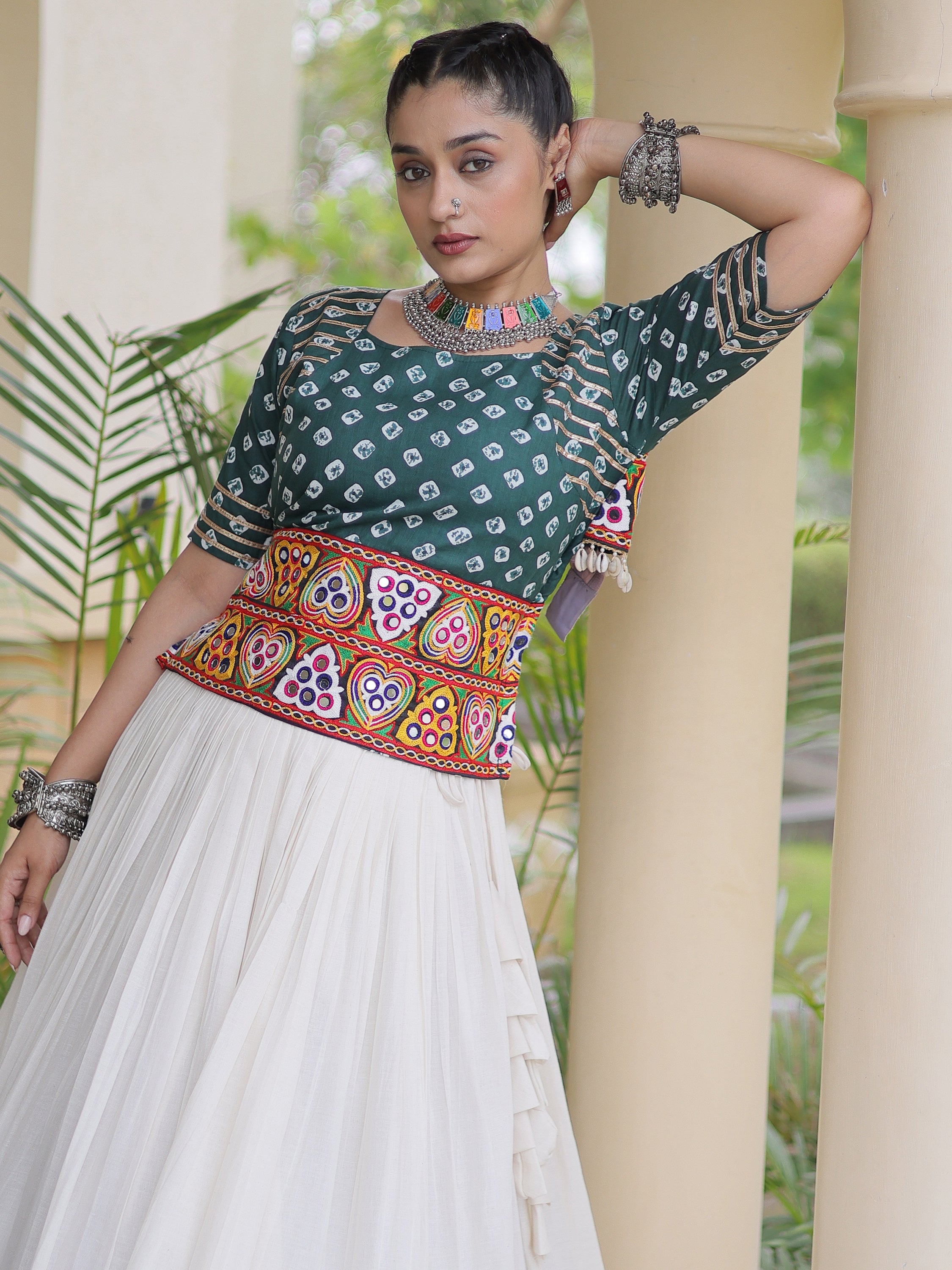 Classy Green Cotton Gota Laced Navratri Special Lehenga Choli