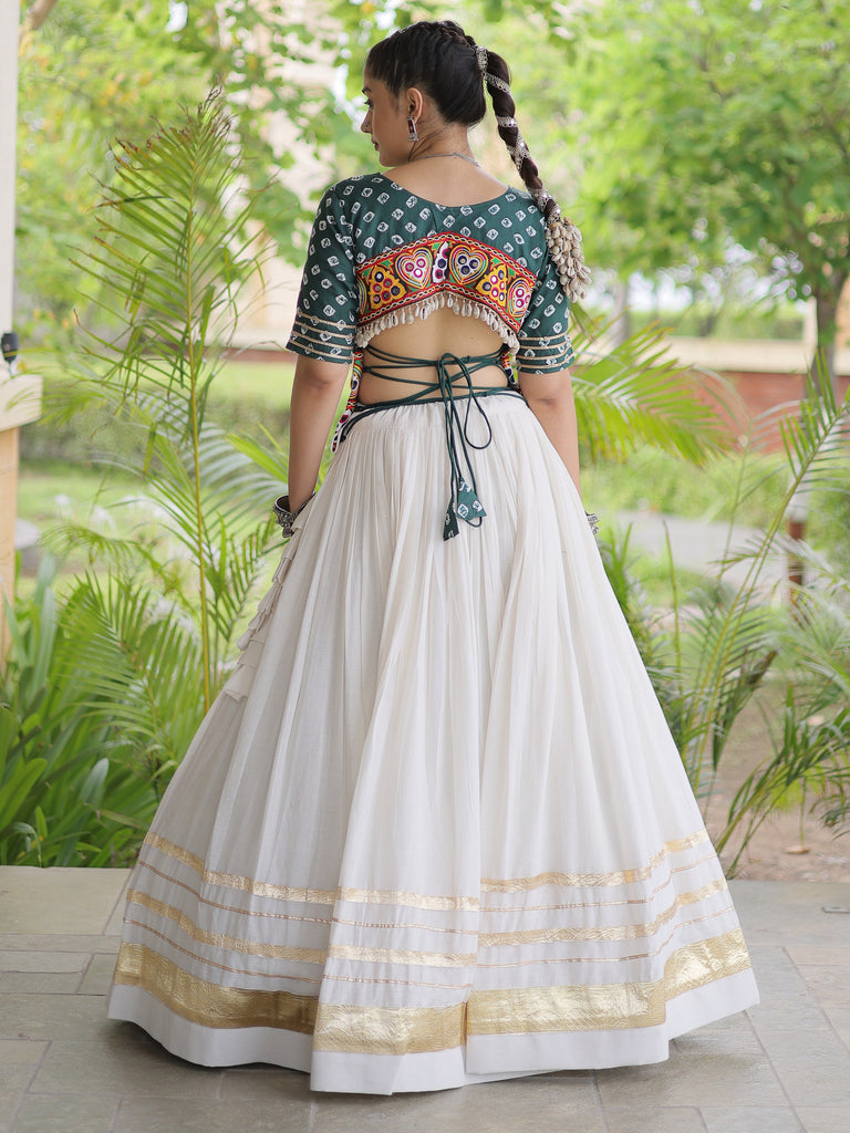 Classy Green Cotton Gota Laced Navratri Special Lehenga Choli