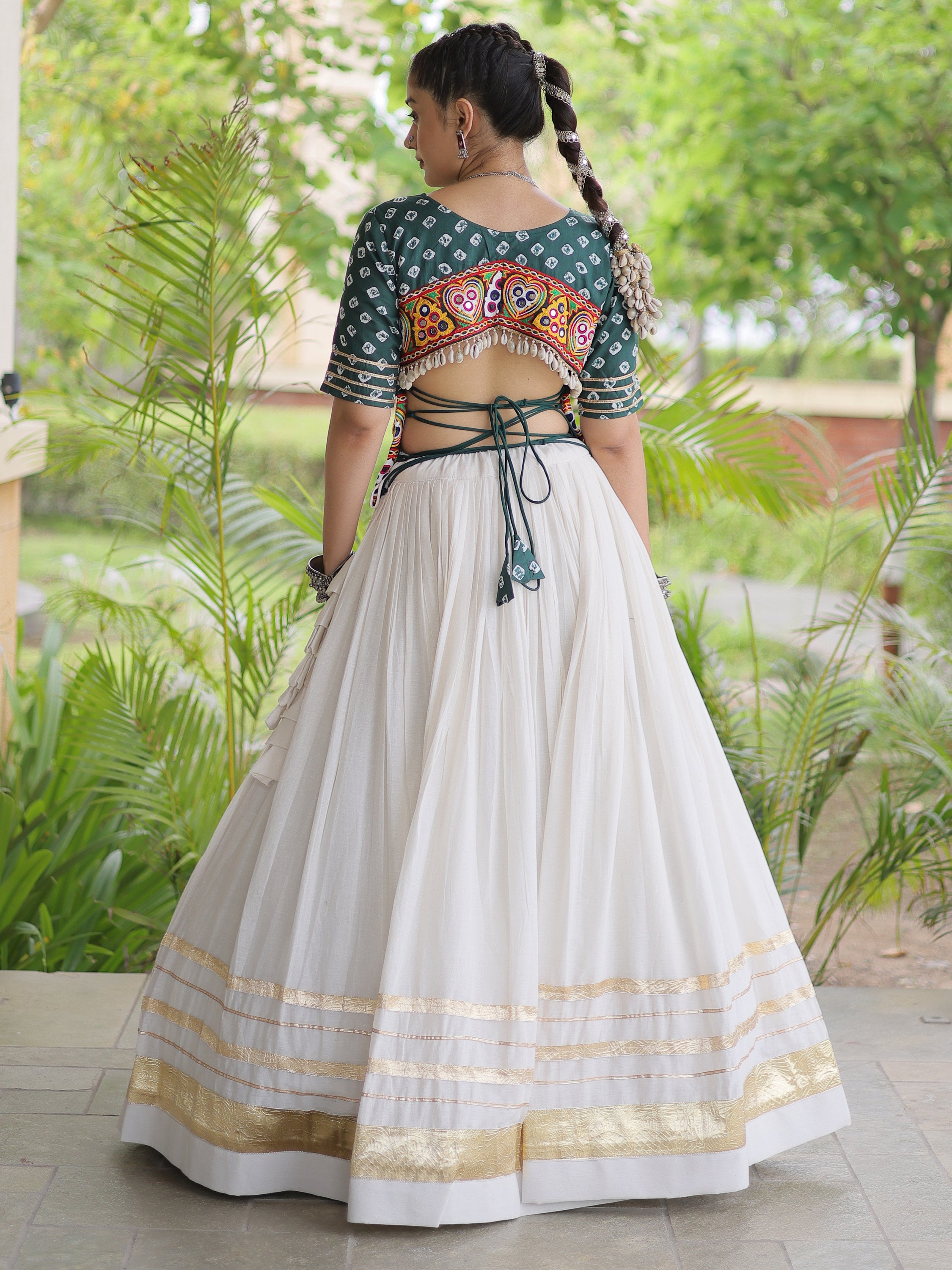 Classy Green Cotton Gota Laced Navratri Special Lehenga Choli