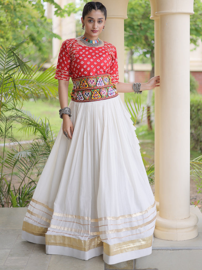 Aesthetics Red Cotton Navratri Special Lehenga With Gamthi Laced Choli