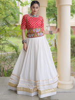 Aesthetics Red Cotton Navratri Special Lehenga With Gamthi Laced Choli