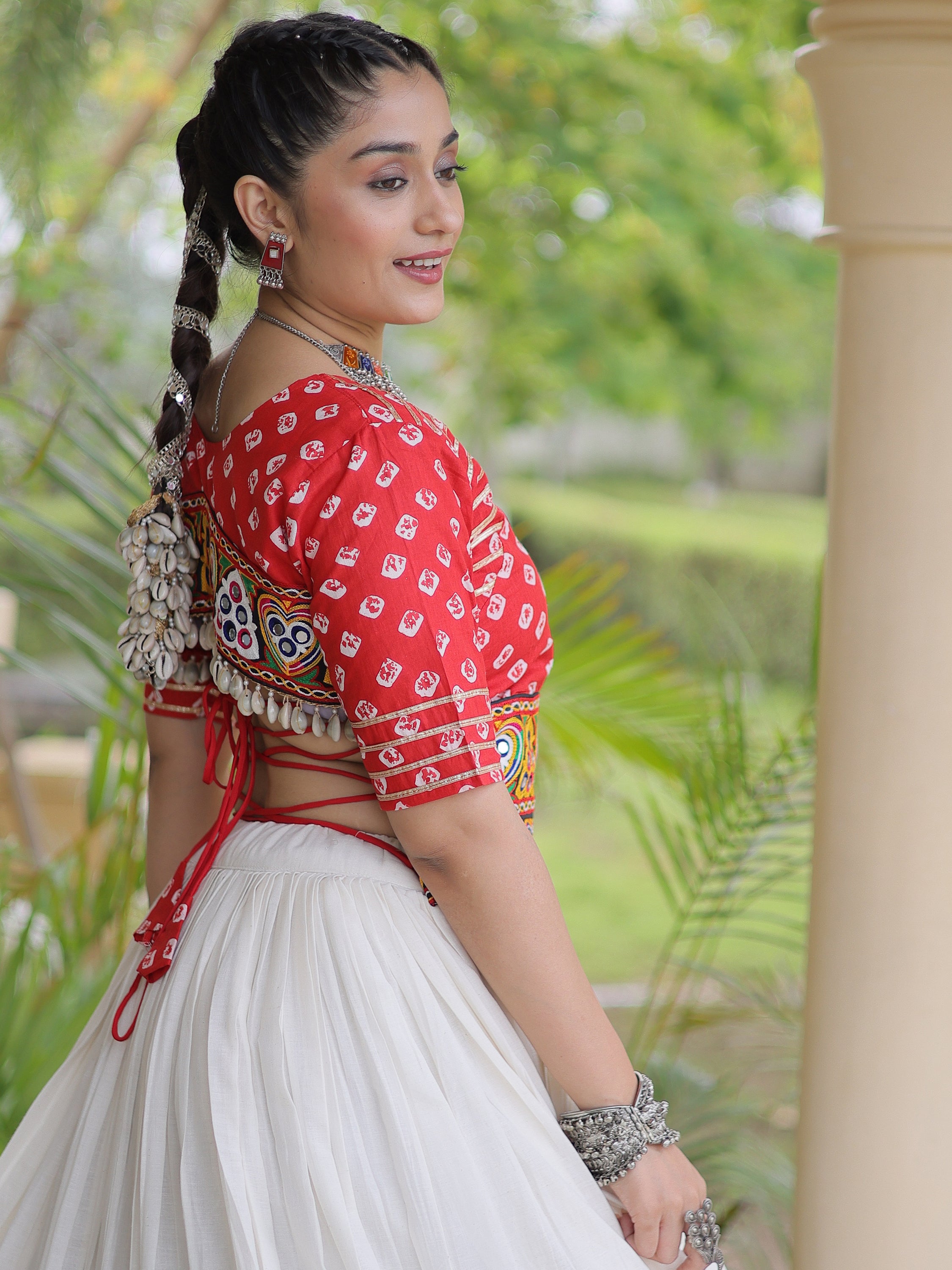 Aesthetics Red Cotton Navratri Special Lehenga With Gamthi Laced Choli