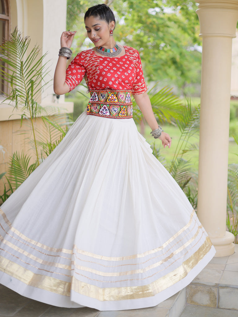 Aesthetics Red Cotton Navratri Special Lehenga With Gamthi Laced Choli