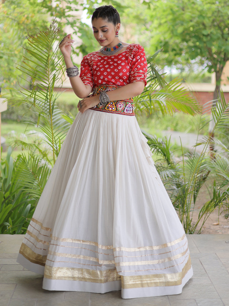 Aesthetics Red Cotton Navratri Special Lehenga With Gamthi Laced Choli