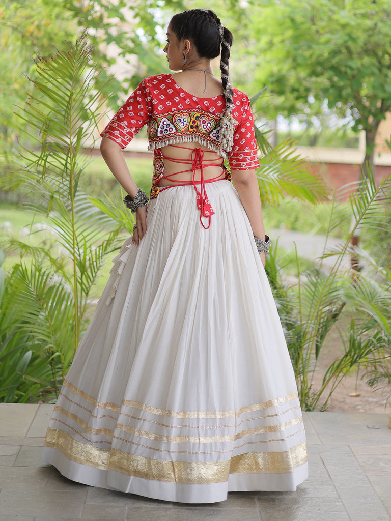 Aesthetics Red Cotton Navratri Special Lehenga With Gamthi Laced Choli