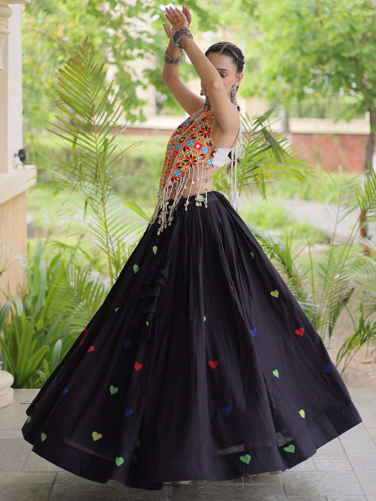 Excellent Black Thread Work Cotton Navratri Special Lehenga Choli
