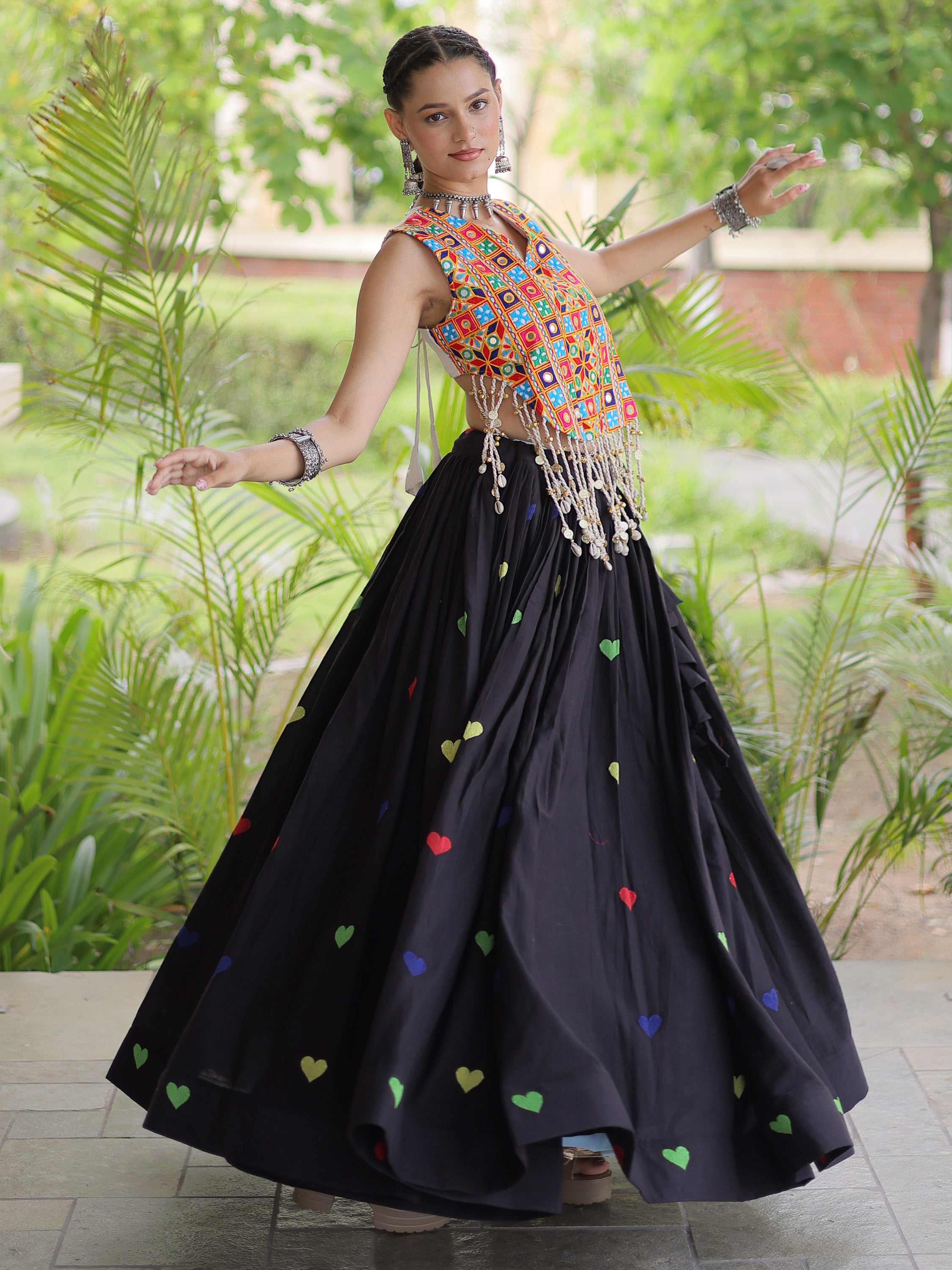 Excellent Black Thread Work Cotton Navratri Special Lehenga Choli