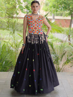 Excellent Black Thread Work Cotton Navratri Special Lehenga Choli