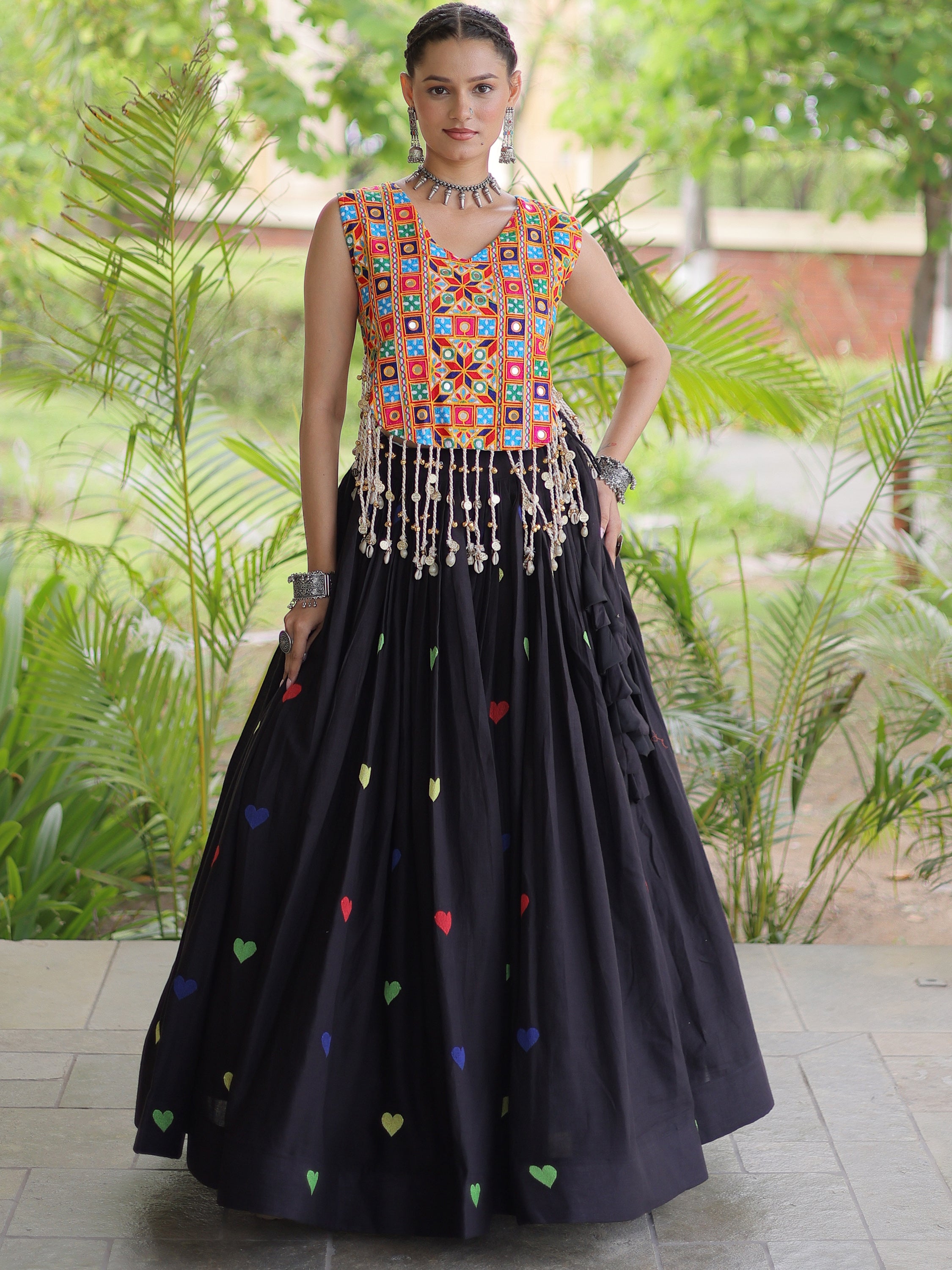 Excellent Black Thread Work Cotton Navratri Special Lehenga Choli