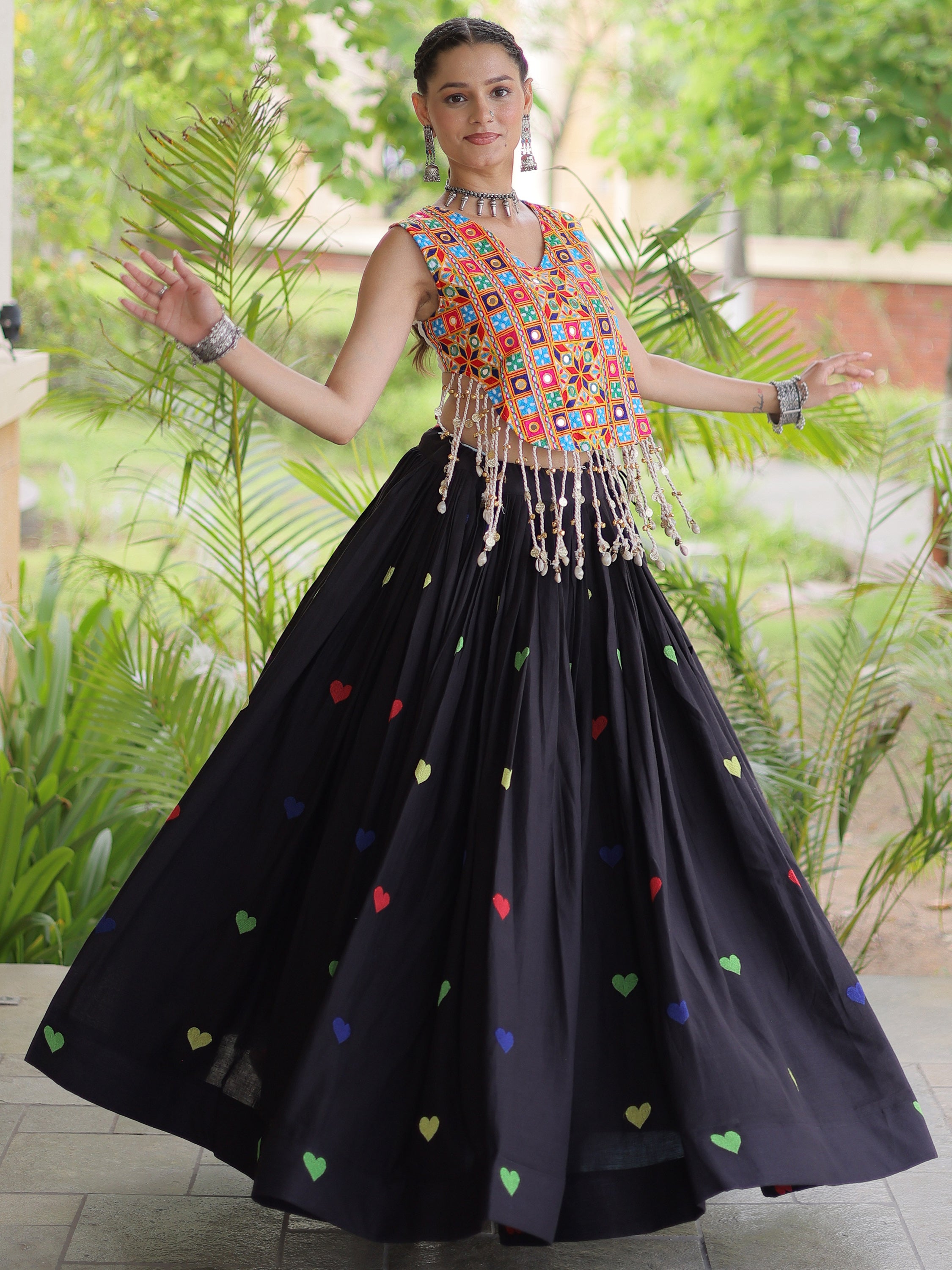 Excellent Black Thread Work Cotton Navratri Special Lehenga Choli