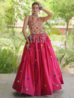 Magnificent Rani Pink Thread Work Cotton Navratri Wear Lehenga Choli