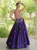 Majestic Purple Thread Work Cotton Navratri Wear Lehenga With Blouse