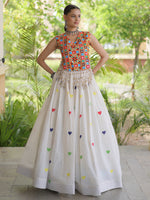 Magnetic White Thread Embroidered Cotton Navratri Wear Lehenga Choli