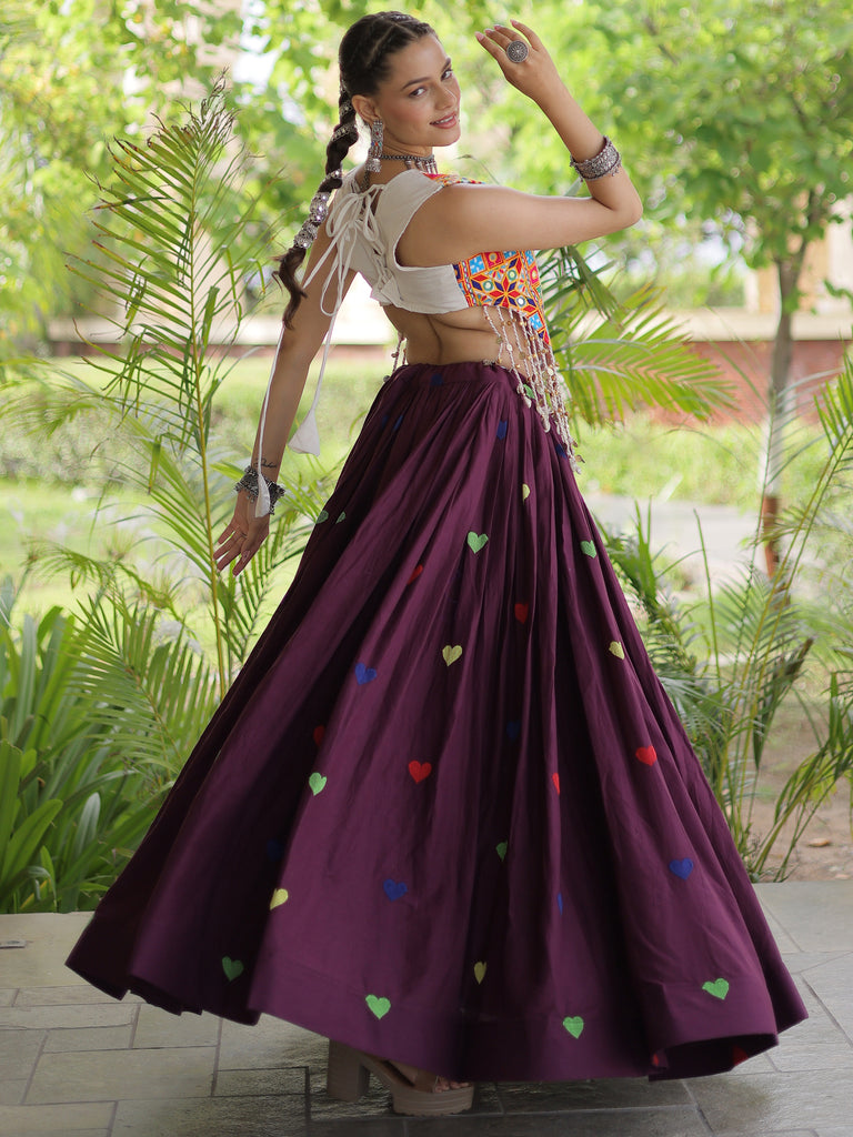 Fantastic Wine Mirror Work Cotton Navratri Special Lehenga Choli