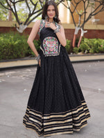 Outstanding Black Laced Rayon Navratri Wear Lehenga Choli