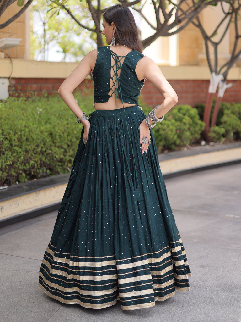 Fabulous Bottle Green Navratri Wear Lehenga With Gamthi Work Choli