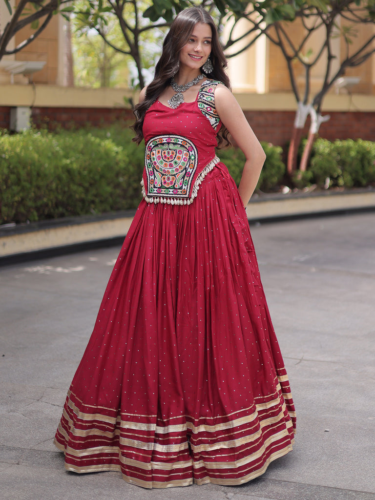 Phenomenal Maroon Laced Navratri Special Lehenga Choli