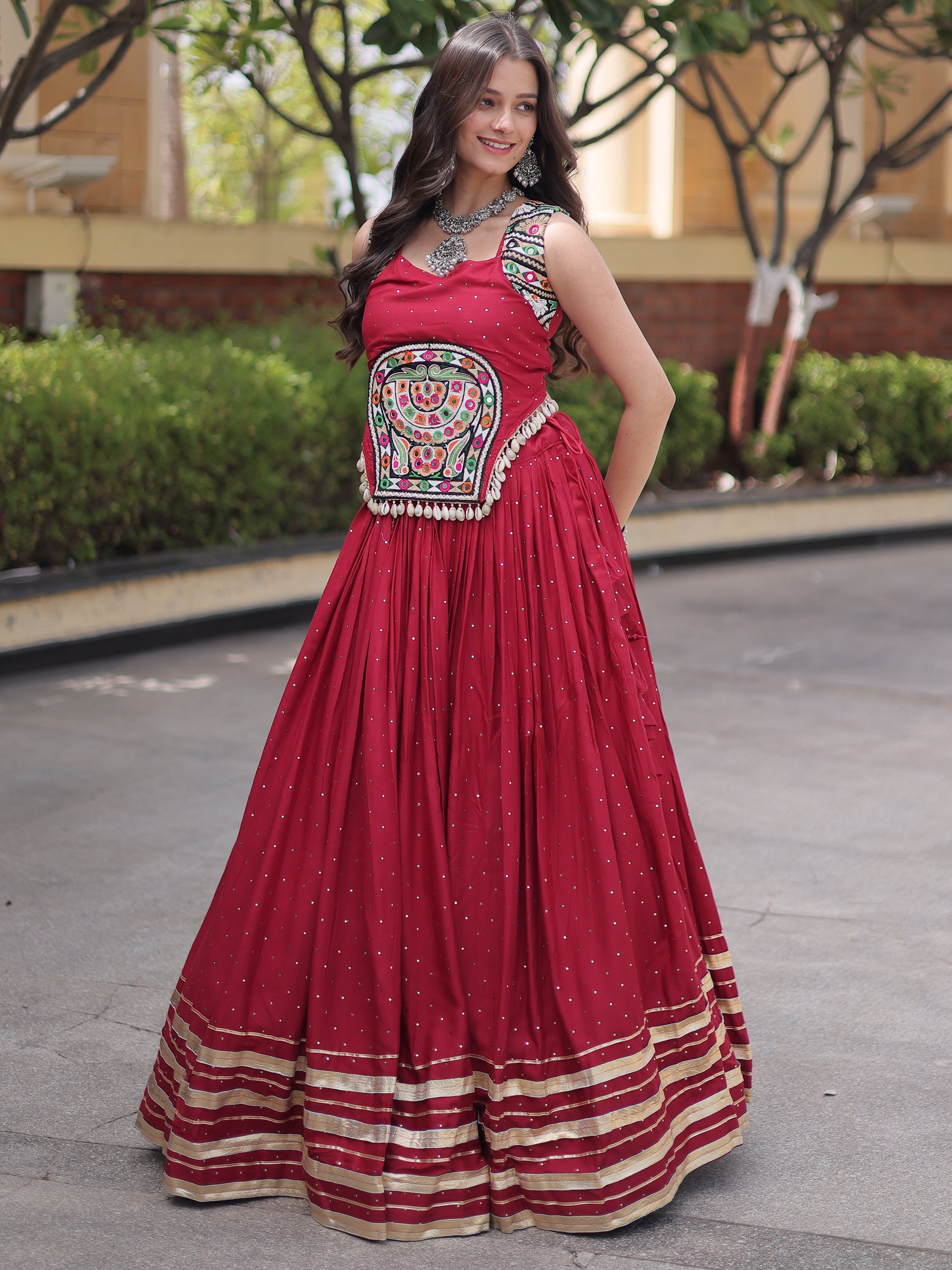 Phenomenal Maroon Laced Navratri Special Lehenga Choli