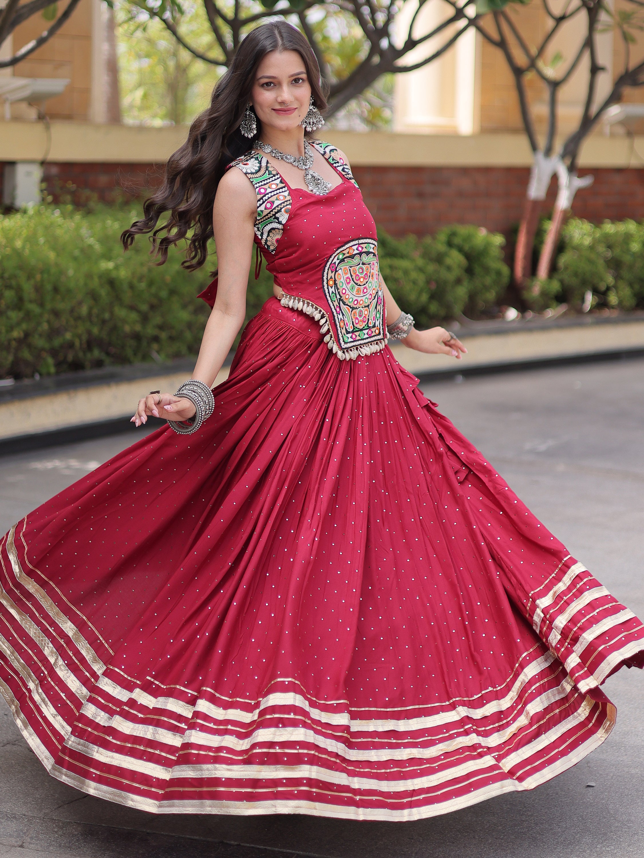 Phenomenal Maroon Laced Navratri Special Lehenga Choli