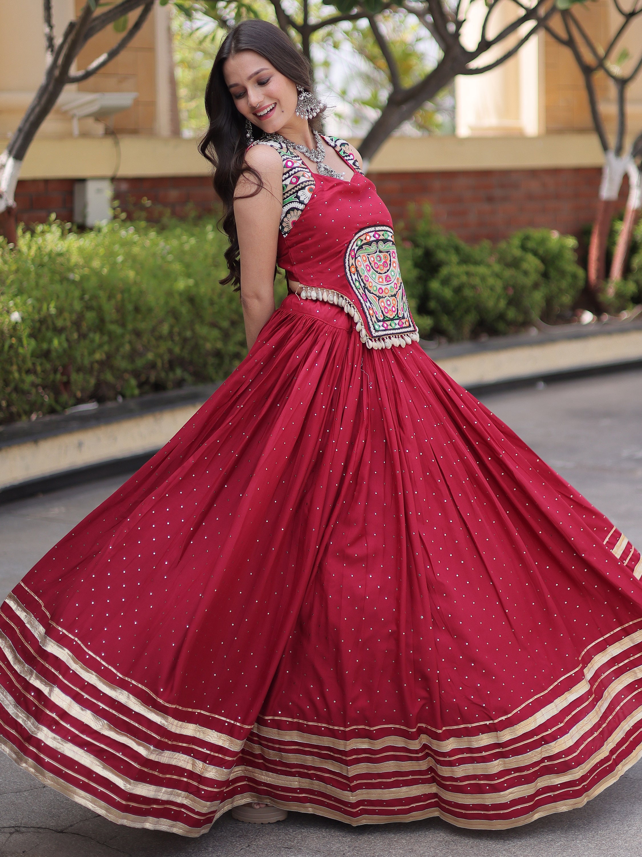 Phenomenal Maroon Laced Navratri Special Lehenga Choli