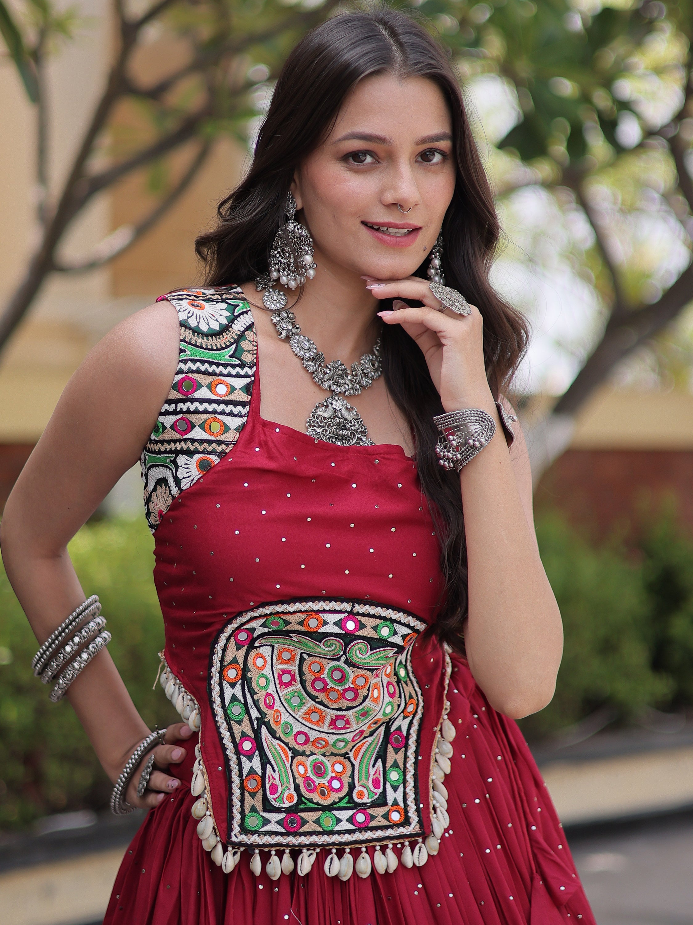 Phenomenal Maroon Laced Navratri Special Lehenga Choli