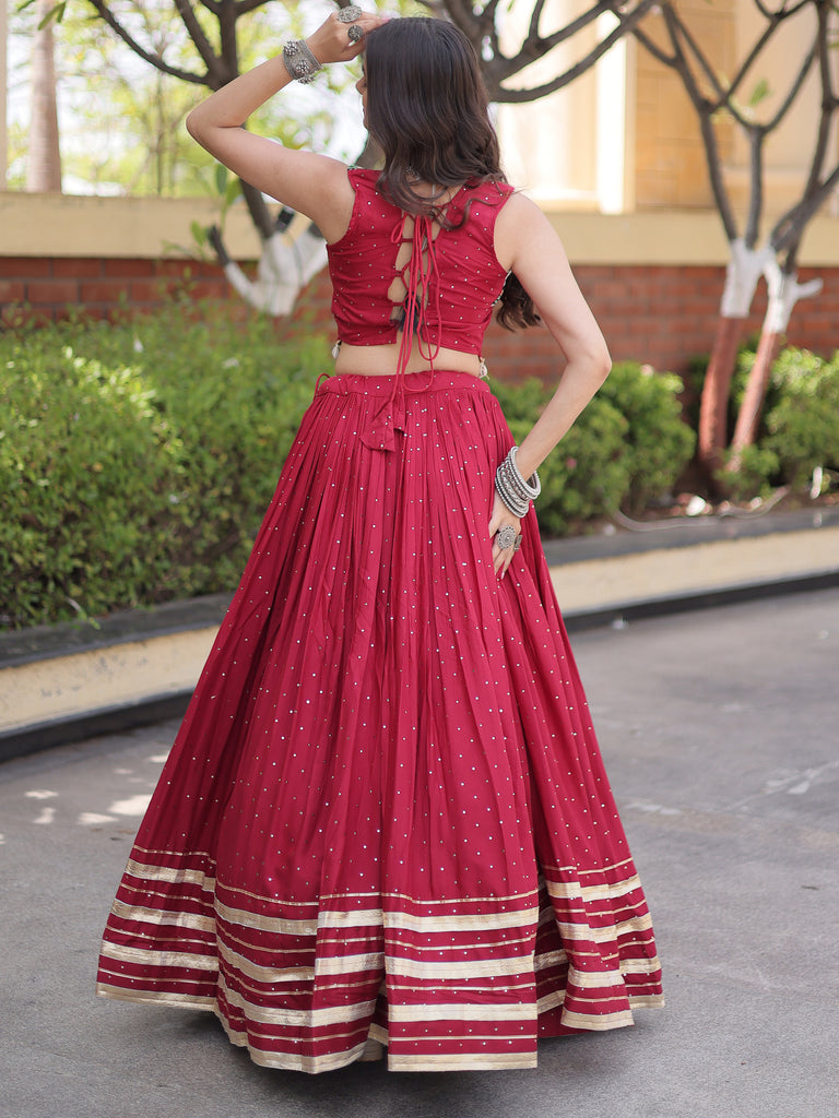 Phenomenal Maroon Laced Navratri Special Lehenga Choli