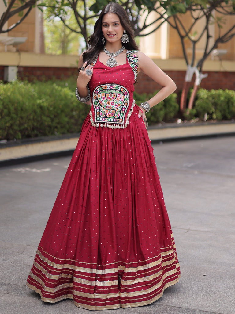 Phenomenal Maroon Laced Navratri Special Lehenga Choli