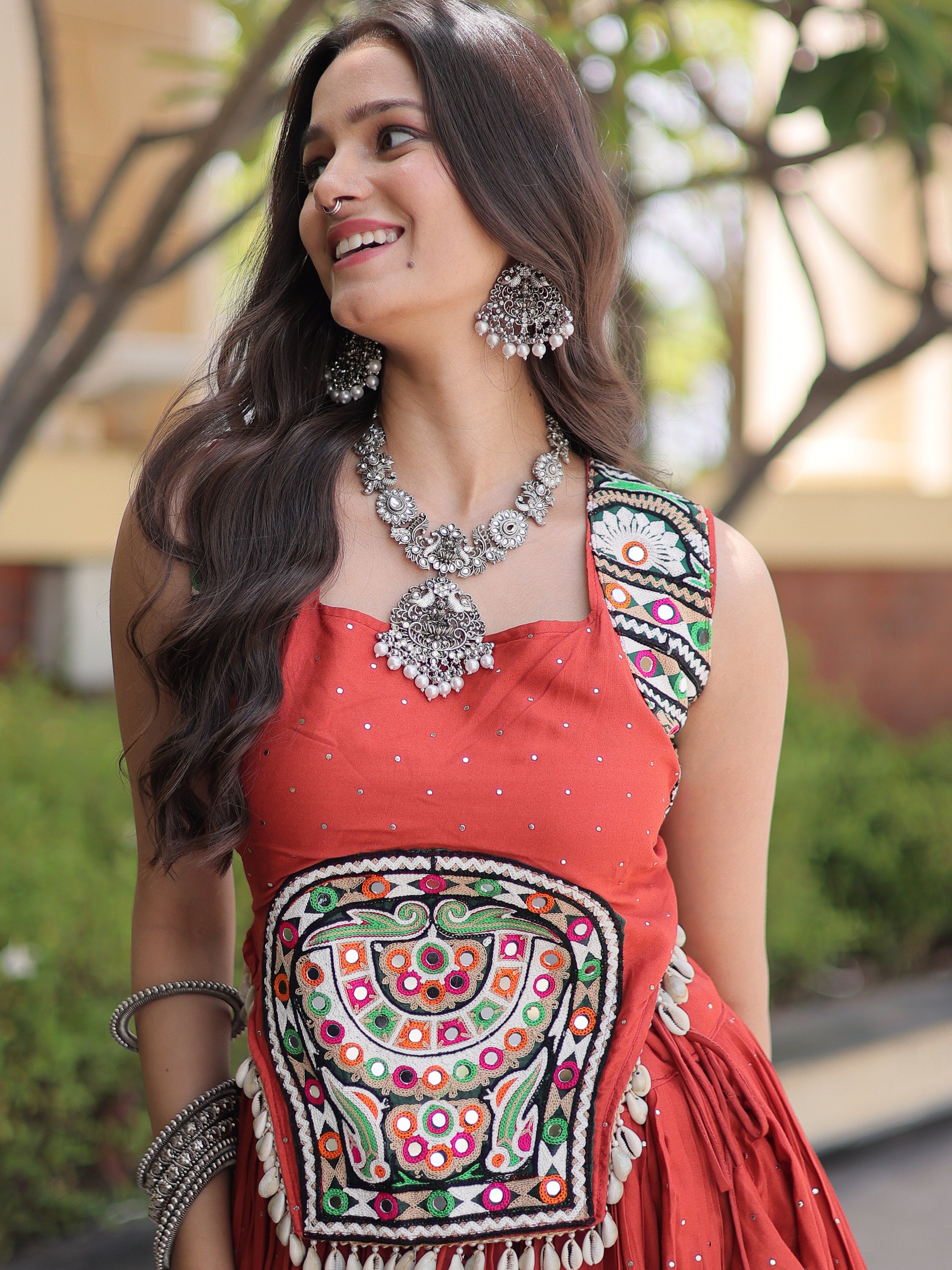 Stunning Rust Orange Laced Navratri Special Lehenga With Choli