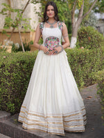 Attractive White Rayon Navratri Special Lehenga With Gamthi Work Choli
