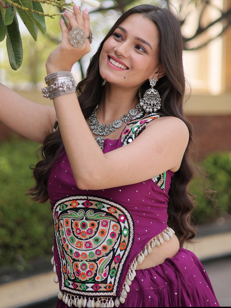Enchanting Wine Navratri Special Lehenga With Gamthi Work Choli