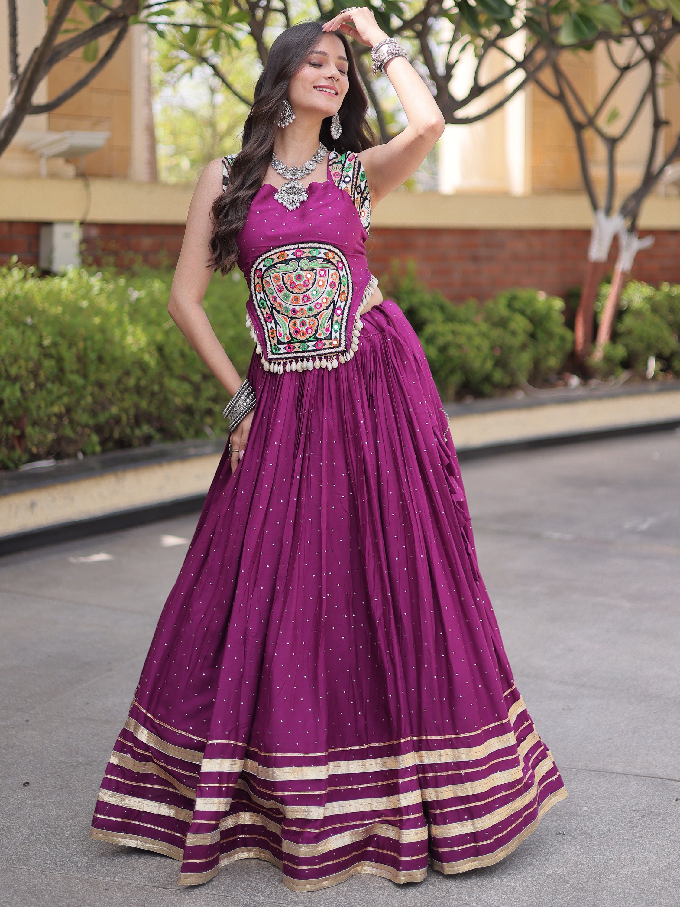 Enchanting Wine Navratri Special Lehenga With Gamthi Work Choli