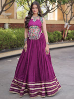Enchanting Wine Rayon Navratri Special Lehenga With Gamthi Work Choli